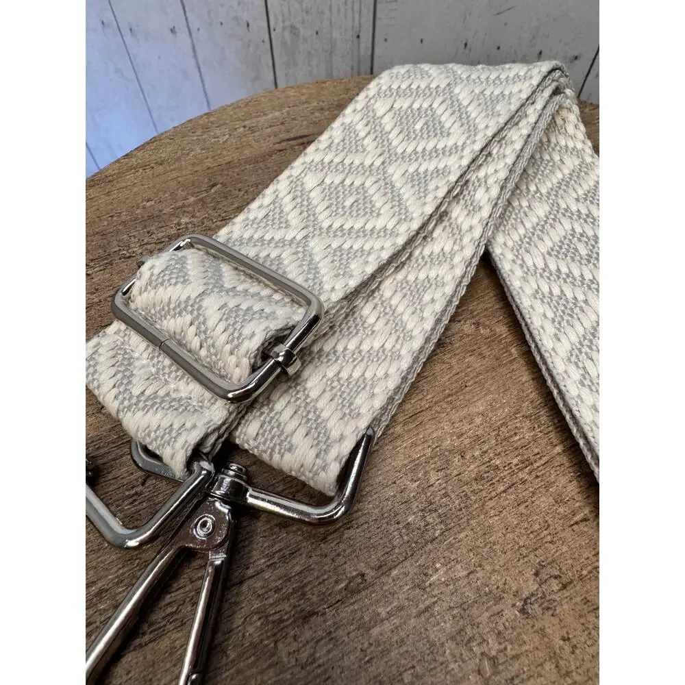 Gray White Purse Strap Wide Striped Bag Strap Boho Crossbody Purse Strap